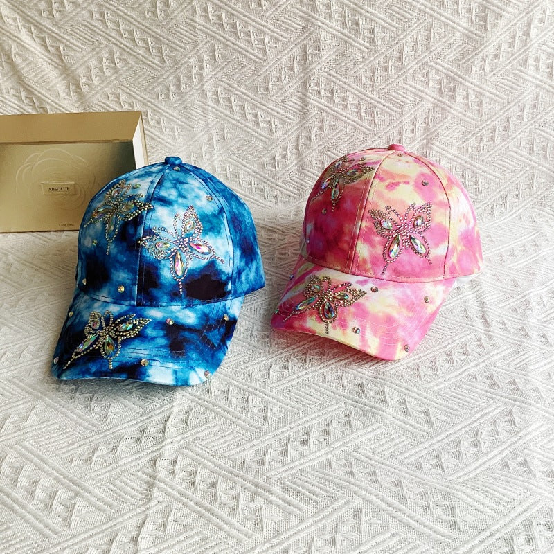 Wholesale Hot Diamond Glass Diamond Butterfly Baseball Cap